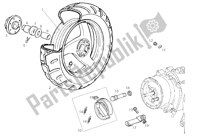 All parts for the Rear Wheel of the Derbi Boulevard 200 CC E2 2005