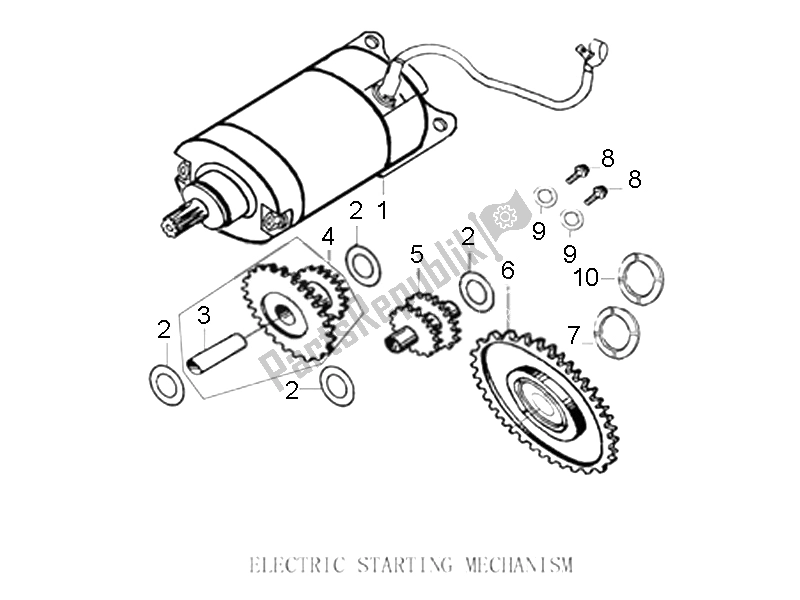 Alle onderdelen voor de Elektrisch Startmechanisme van de Derbi ETX 150 2014