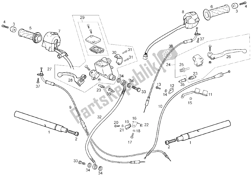 Toutes les pièces pour le Guidon du Derbi GPR 50 2T E2 2009