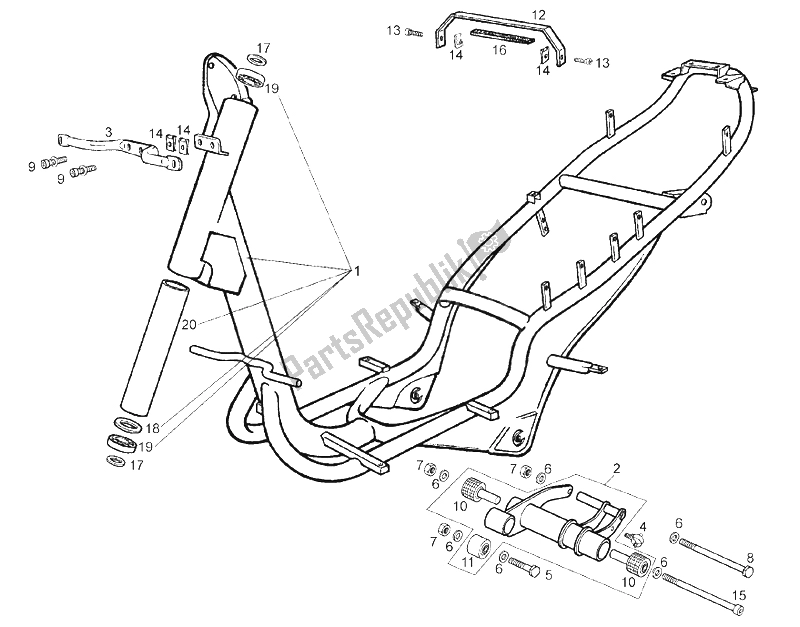 All parts for the Central Stand of the Derbi Atlantis 4T 50 CC E2 2007