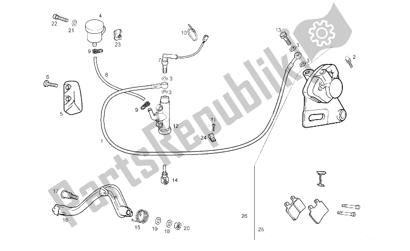 Toutes les pièces pour le Système De Freinage Arrière du Derbi Senda 125 SM Baja 4T E3 2010