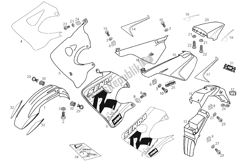 All parts for the Frame of the Derbi Senda 50 R X Trem 2A Edicion 2003