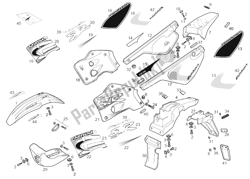 All parts for the Front Mudguard of the Derbi Senda 50 R Racer 2002