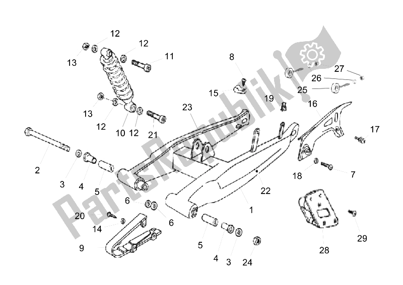All parts for the Swing Arm - Shock Absorber of the Derbi Senda SM DRD X Treme 50 2T E2 2014