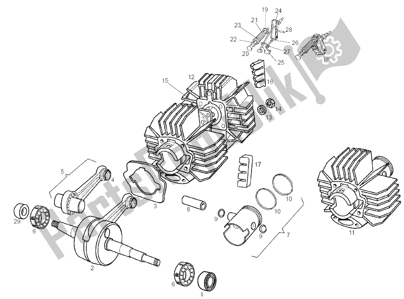 All parts for the Cylinder - Head - Piston of the Derbi Variant Start Courier E1 50 2003