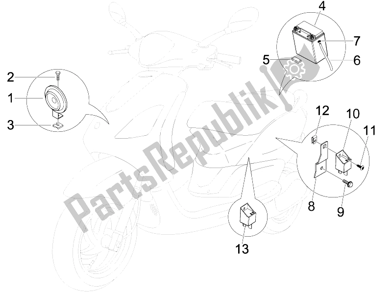 All parts for the Remote Control Switches - Battery - Horn of the Derbi Boulevard 150 4T E3 2010