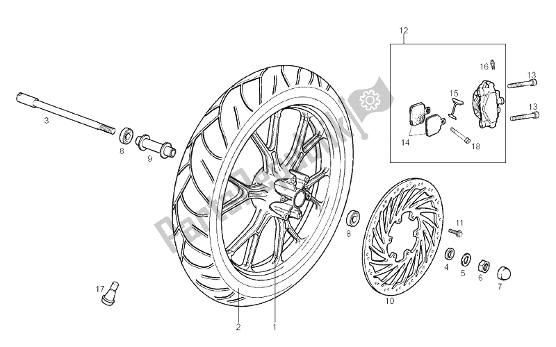 All parts for the Front Wheel of the Derbi GPR 50 Nude E2 2006