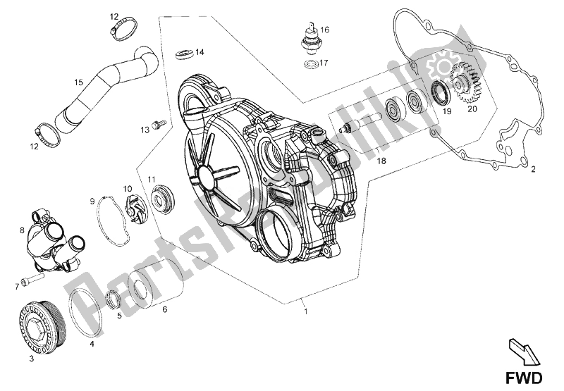 All parts for the Clutch Cover of the Derbi Mulhacen Cafe 125 E3 2008