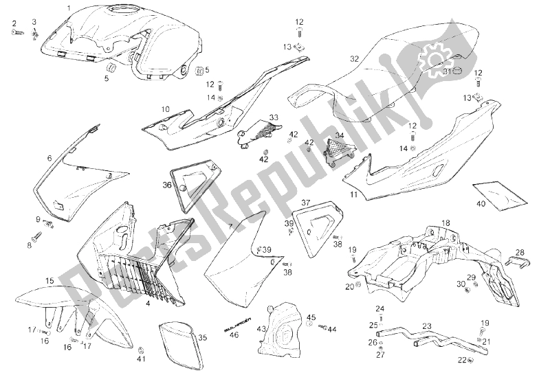 Toutes les pièces pour le Carénage du Derbi Mulhacen 125 4T E3 2010