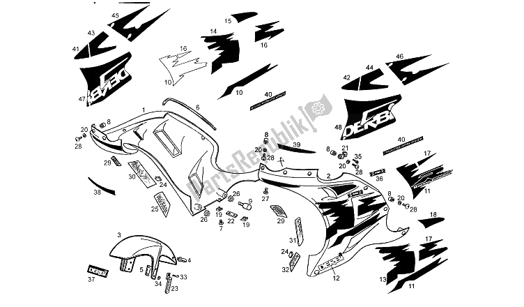Toutes les pièces pour le Garde-boue Avant du Derbi GPR 50 R Export 1997
