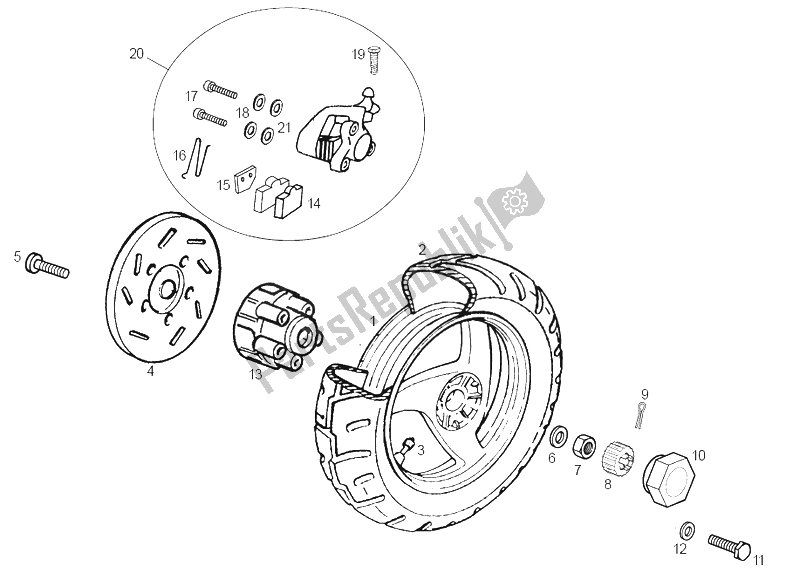 Toutes les pièces pour le Roue Arrière du Derbi GP1 50 CC E1 2003