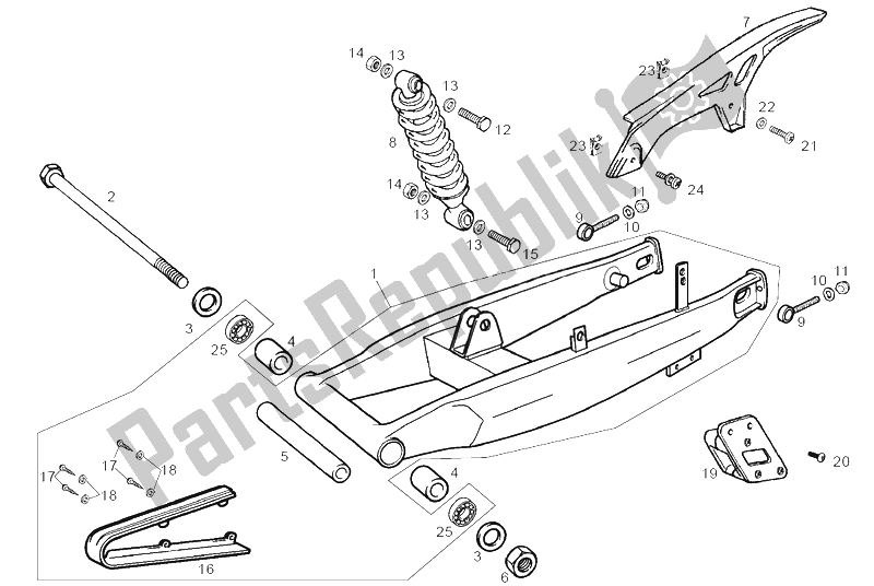 Toutes les pièces pour le Bras Oscillant - Amortisseur du Derbi Senda 125 R 4T E2 Y 2004