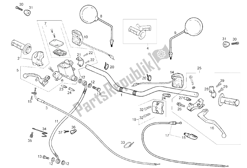 Toutes les pièces pour le Guidon du Derbi Mulhacen 125 E3 2007