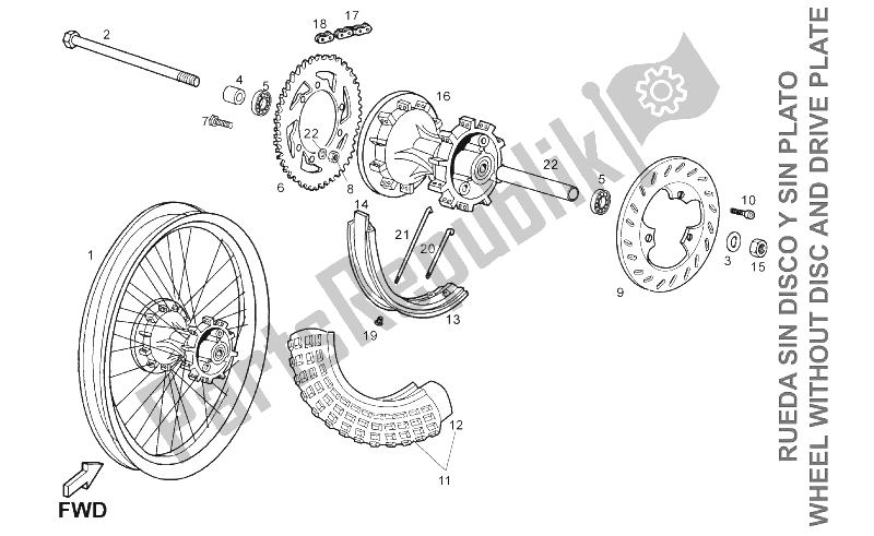 Toutes les pièces pour le Roue Arrière du Derbi Senda 125 R Baja 4T E3 2010