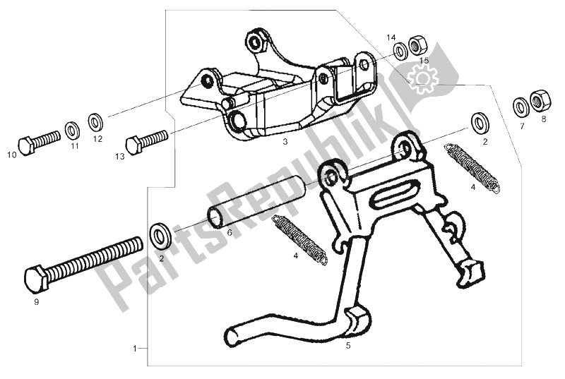 All parts for the Central Stand (3) of the Derbi GP1 50 CC Open E2 2 VER 2006