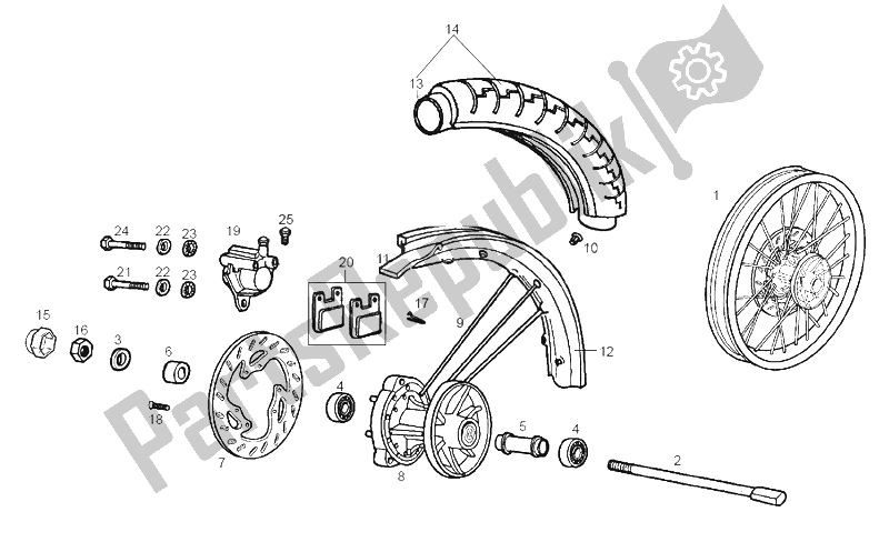 All parts for the Front Wheel of the Derbi Senda 50 SM X Race E2 2A Edicion 2005