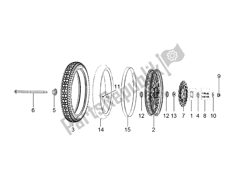 All parts for the Front Wheel With Spokes of the Derbi ETX 150 2014