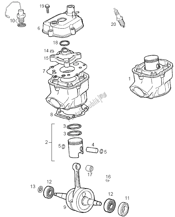 All parts for the Cylinder - Piston of the Derbi GPR 50 2T E2 2009
