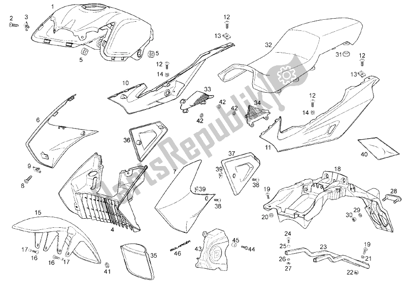 All parts for the Frame of the Derbi Mulhacen Cafe 125 E3 2008