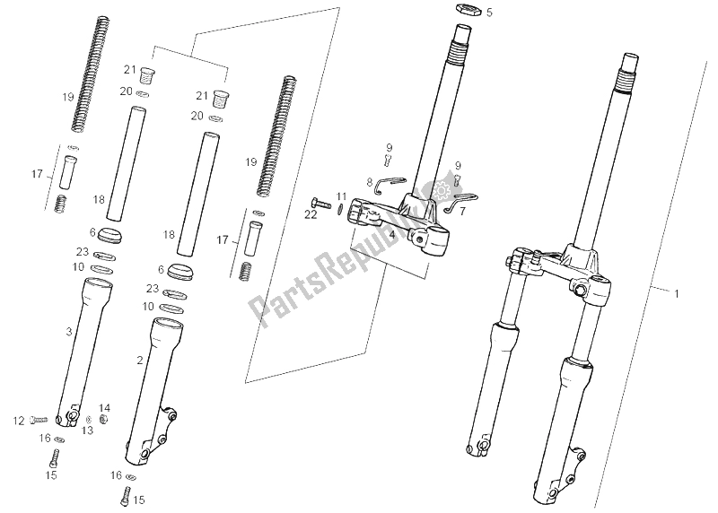 Todas as partes de Garfo Dianteiro do Derbi Atlantis O2 Bullet E2 2A ED 50 2003