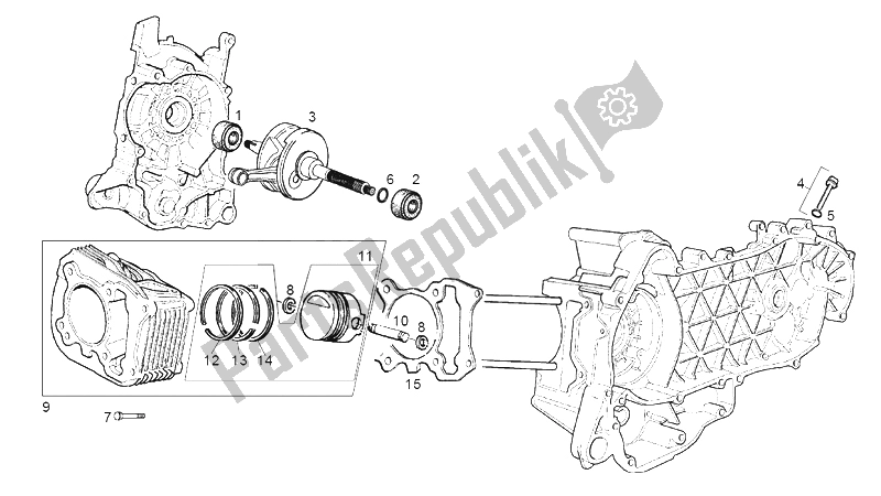 Alle onderdelen voor de Aandrijfas - Cilinder - Zuiger van de Derbi Boulevard 2A Edicion 50 2002