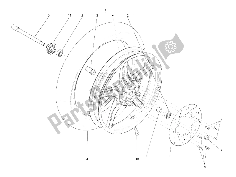 All parts for the Front Wheel of the Derbi Sonar 125 4T 2009
