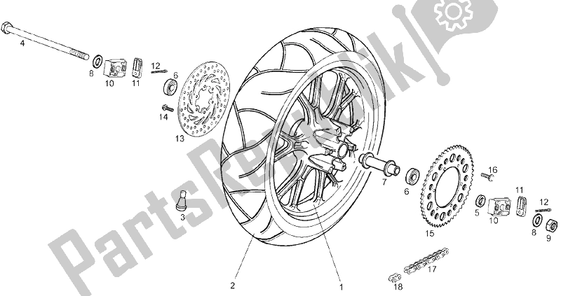 Toutes les pièces pour le Roue Arrière du Derbi GPR 50 2T E2 2009