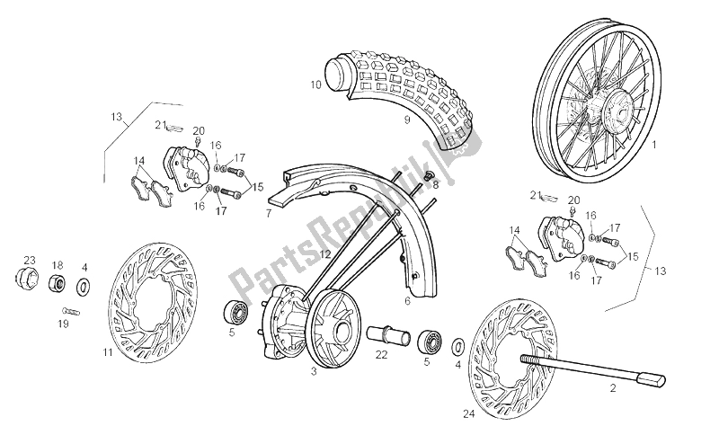 All parts for the Front Wheel of the Derbi Senda 50 R Black Devil 2A Edicion 2003