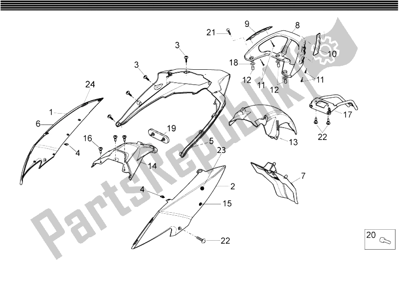 Tutte le parti per il Corpo Posteriore del Derbi Variant Sport 125 4T E3 2012