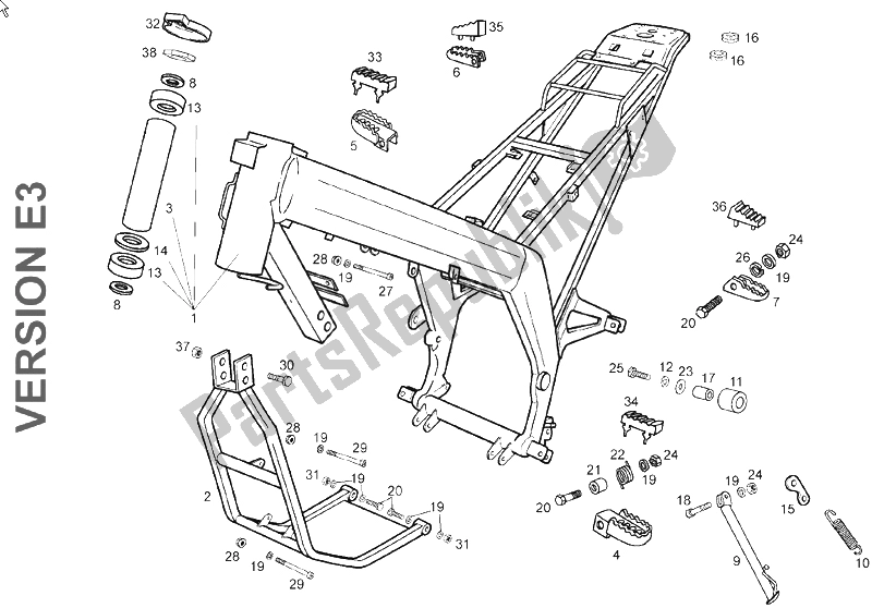 All parts for the Frame (2) of the Derbi Senda 125 R 4T Baja E3 2007