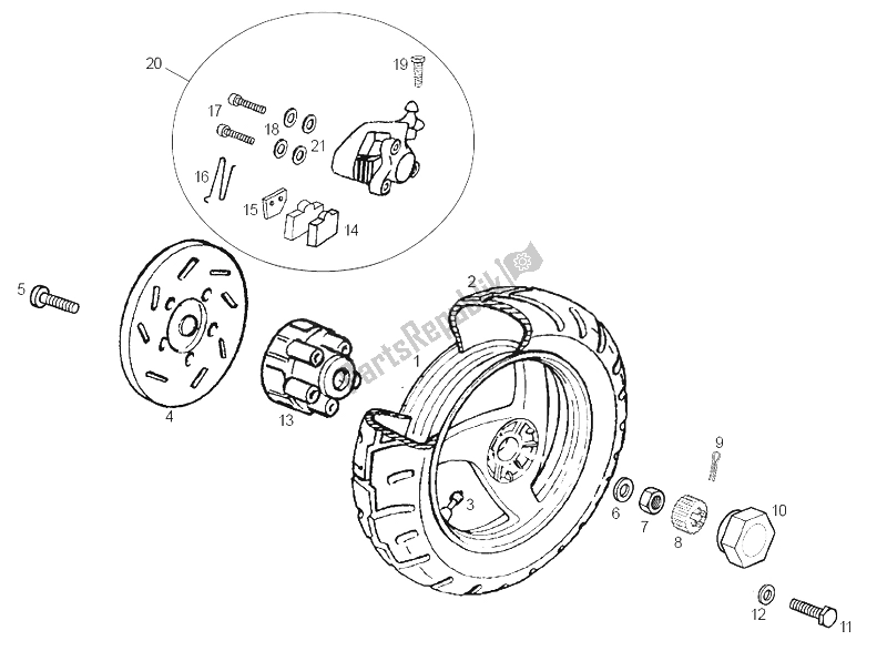 All parts for the Rear Wheel of the Derbi GP1 2A Edicion 50 2002