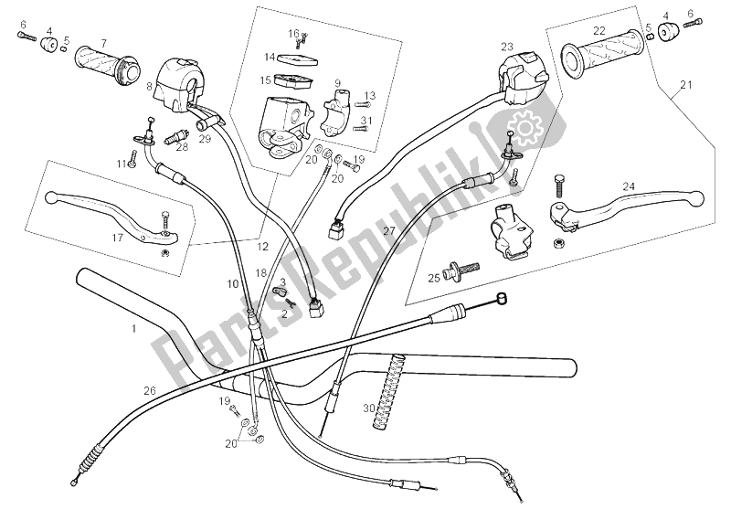 Toutes les pièces pour le Guidon - Commandes du Derbi GPR 50 Nude E2 2A Edicion 2004