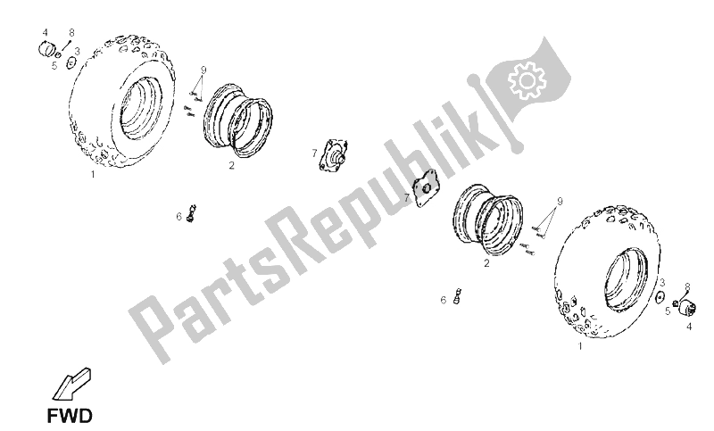 Tutte le parti per il Ruota Posteriore del Derbi DFW 50 CC E2 2004