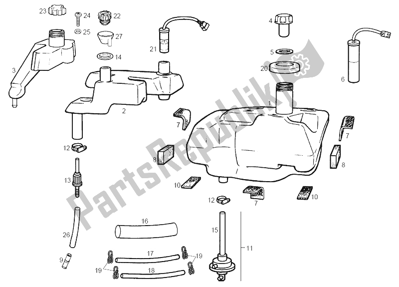 All parts for the Tank of the Derbi GP1 50 CC E1 2003