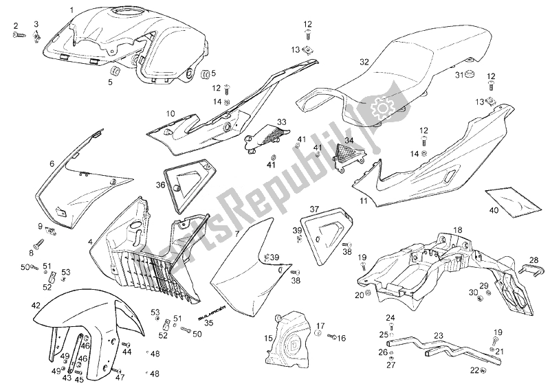All parts for the Frame (2) of the Derbi Cafe 125 E3 2008
