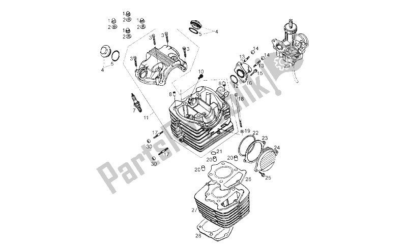 All parts for the Cylinder - Cylinder Head of the Derbi Senda 125 SM Baja 4T E3 2010