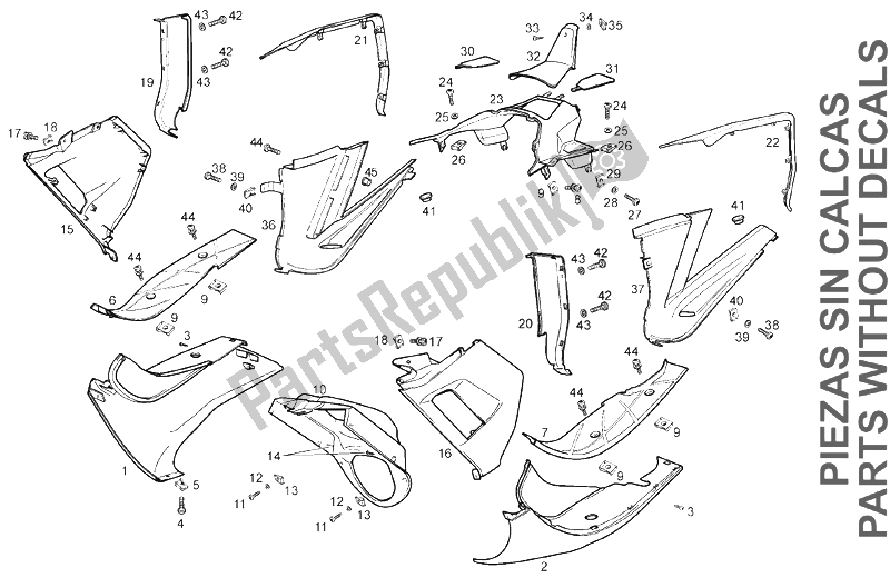 Alle onderdelen voor de Lichaam (2) van de Derbi GP1 LOW Seat 250 CC E3 2 VER 2007