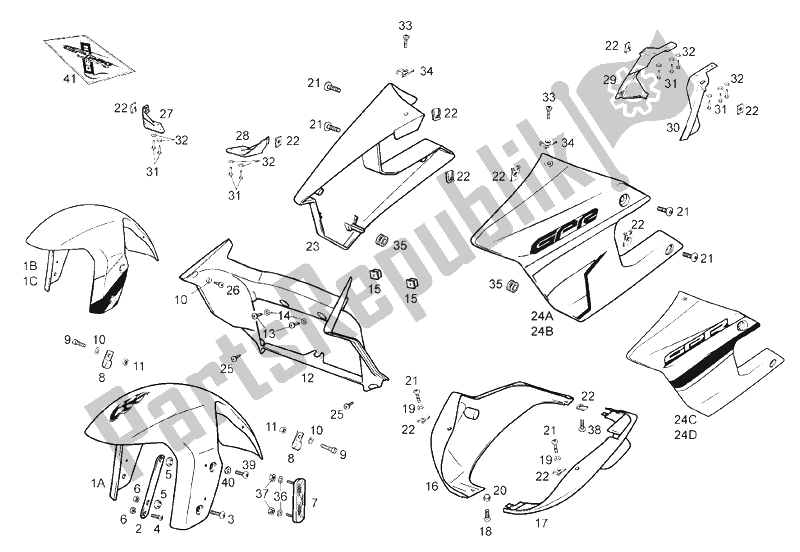All parts for the Frame (4) of the Derbi GPR 50 Nude E2 2006