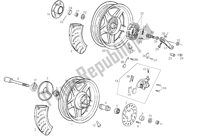 All parts for the Wheels of the Derbi Atlantis O2 25 KMH 50 2002