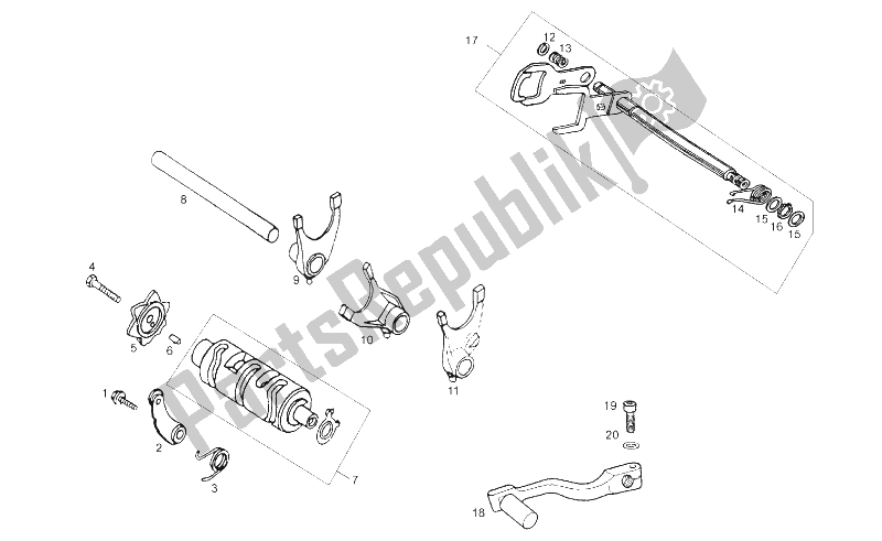Alle onderdelen voor de Keuzeschacht van de Derbi Senda 125 R Baja 4T E3 2010 Alle onderdelen voor de Keuzeschacht van de Derbi Senda 125 R Baja 4T E3 2010