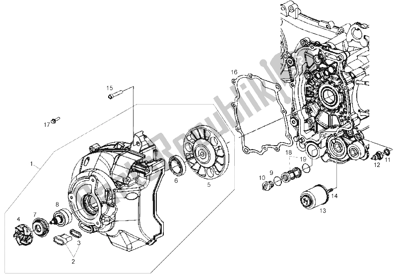 All parts for the Flywheel Cover of the Derbi GP1 LOW Seat 250 CC E3 2 VER 2007