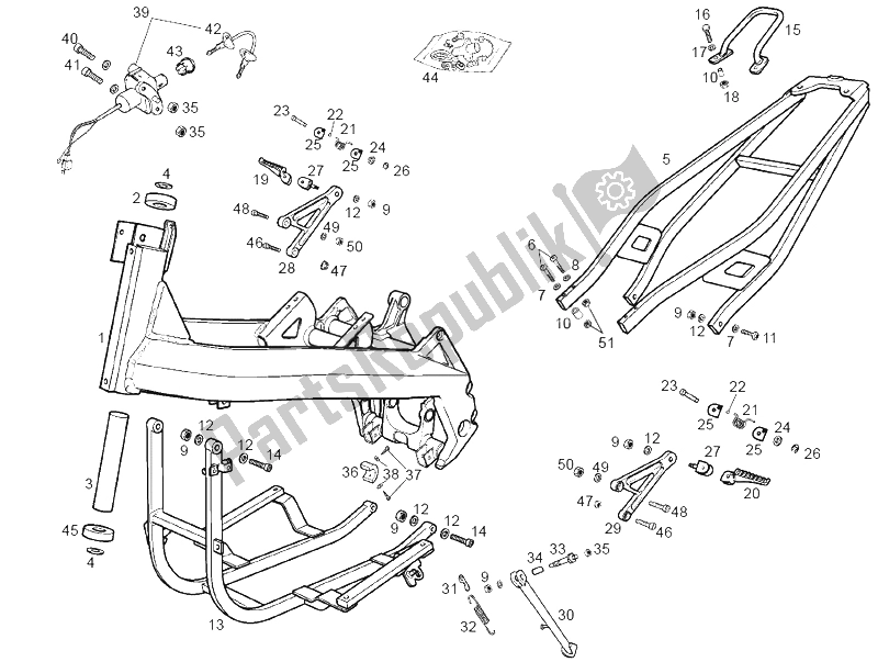 All parts for the Frame of the Derbi GP1 50 CC Race E2 2 VER 2005