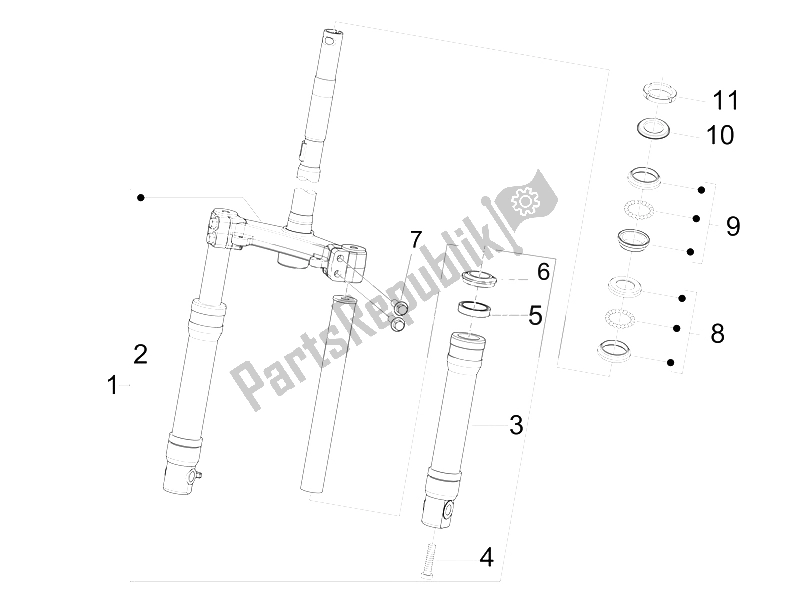 All parts for the Front Fork of the Derbi Boulevard 50 CC 2T E2 2009