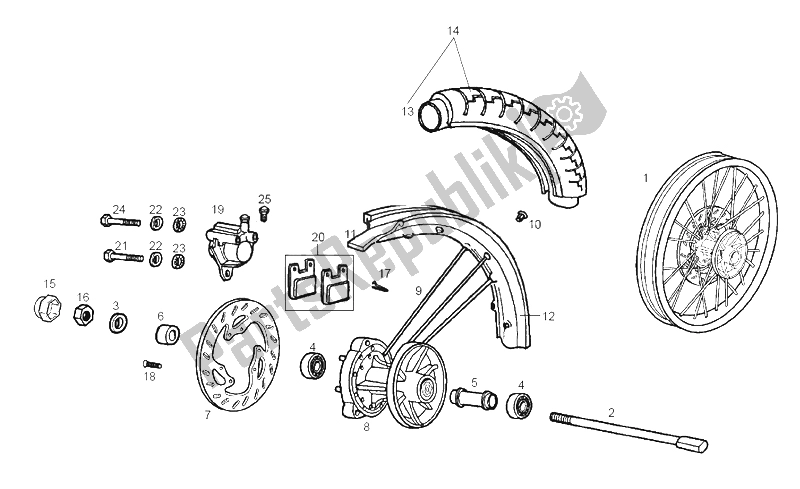 All parts for the Front Wheel of the Derbi Senda 50 SM X Trem E2 2A Edicion 2005