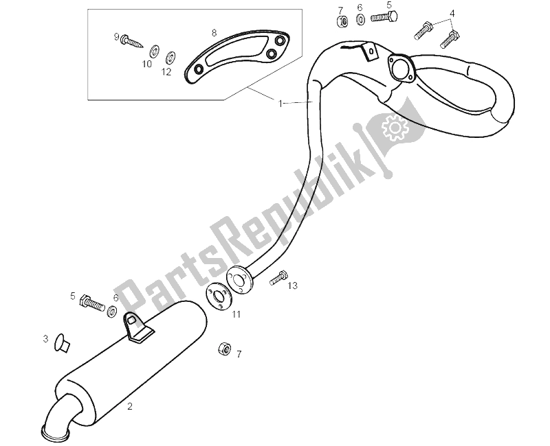 Alle onderdelen voor de Uitlaateenheid van de Derbi Senda 50 SM X Trem E2 4 VER 2007