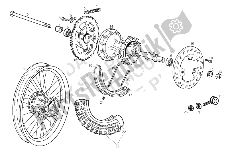 All parts for the Rear Wheel of the Derbi Senda 50 R X Race E2 3A Edicion 2005