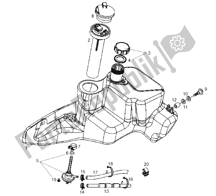 All parts for the Tank (2) of the Derbi Boulevard 125 CC 4T E3 2008