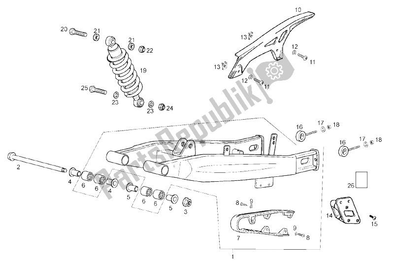 All parts for the Swing Arm - Shock Absorber of the Derbi Terra E3 125 2007