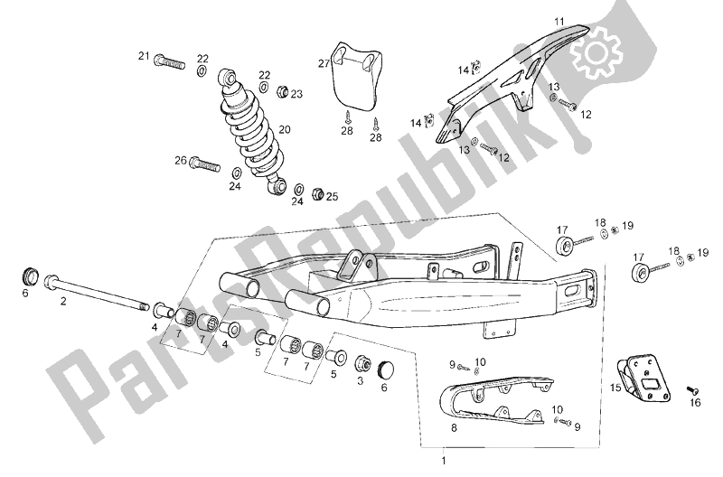 Toutes les pièces pour le Bras Oscillant - Amortisseur du Derbi Cafe 125 E3 2008