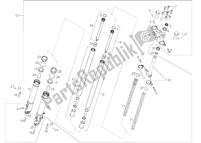 All parts for the Front Fork of the Derbi Senda 50 R X Trem E2 3 Edicion 2007